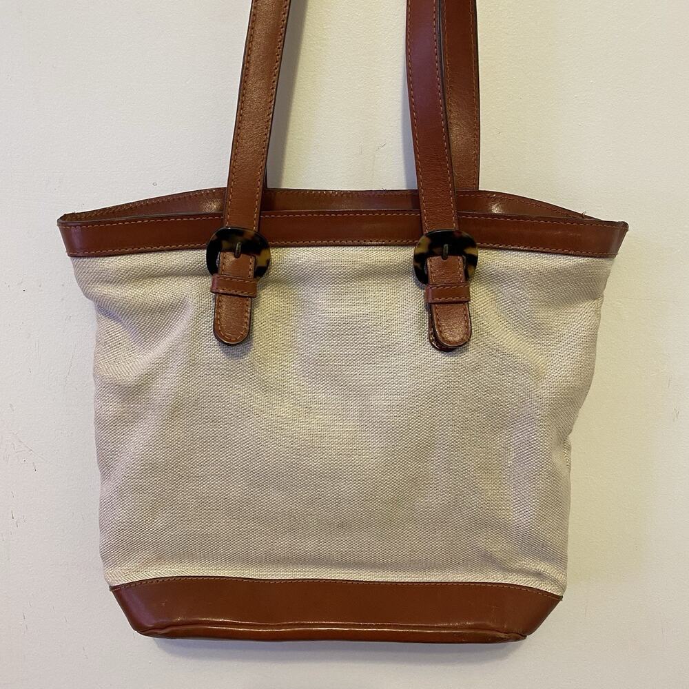 VTG Talbots Brown Genuine Leather Trim Bag Woven Satchel Shoulder Bag Handbag - Picture 6 of 6